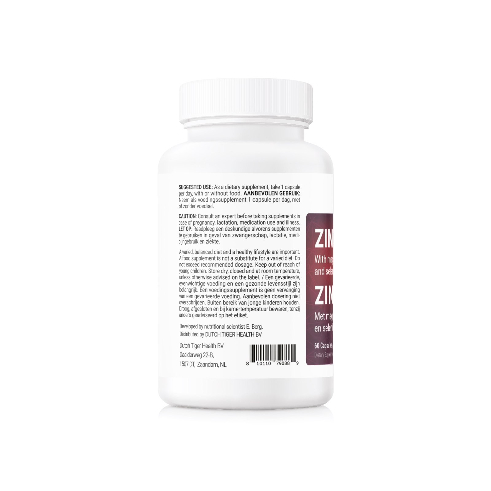 Zinc with Magnesium, Vitamin D3 and Selenium – 30 mg of Zinc – 60 vegetable capsules